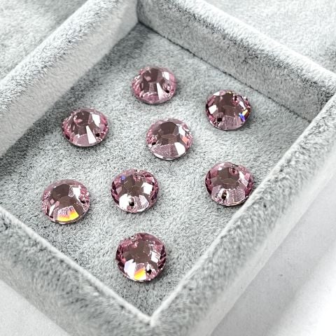 Swarovski 3204 10mm Light Rose (223) F - Pembe Yuvarlak İki Delikli Dikme Taş