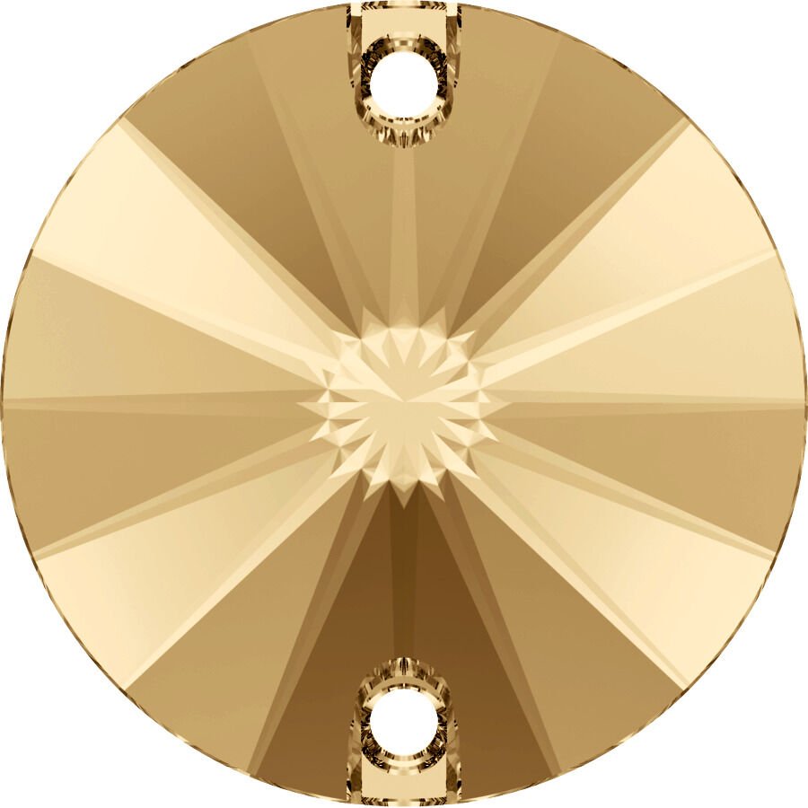 Swarovski 3200 Rivoli 14mm Crystal Golden Shadow (001GSHA) Foiled - Altın Yuvarlak İki Delikli Dikme Taş