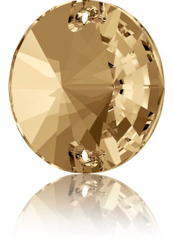Swarovski 3200 Rivoli 14mm Crystal Golden Shadow (001GSHA) Foiled - Altın Yuvarlak İki Delikli Dikme Taş