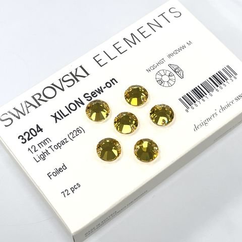Swarovski 3204 12mm Light Topaz (226) Sarı Yuvarlak İki Delikli Dikme Taş