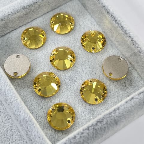 Swarovski 3204 12mm Light Topaz (226) Sarı Yuvarlak İki Delikli Dikme Taş