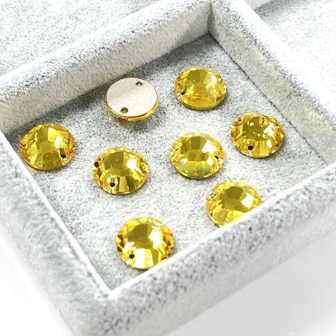 Swarovski 3204 12mm Light Topaz (226) Sarı Yuvarlak İki Delikli Dikme Taş