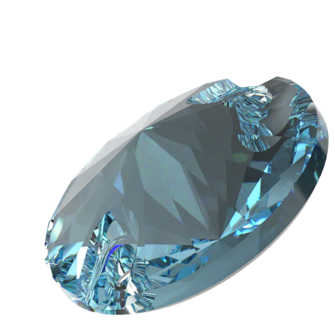 Swarovski 3200 Rivoli 10mm Aquamarine (202) Foiled - Mavi Yuvarlak İki Delikli Dikme Taş