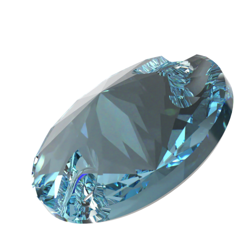 Swarovski 3200 Rivoli 10mm Aquamarine (202) Foiled - Mavi Yuvarlak İki Delikli Dikme Taş