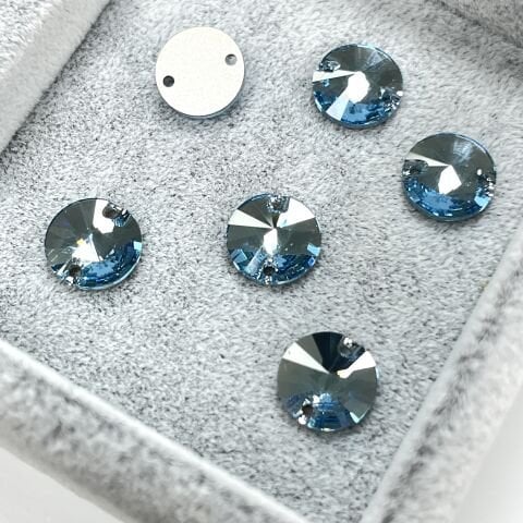 Swarovski 3200 Rivoli 10mm Aquamarine (202) Foiled - Mavi Yuvarlak İki Delikli Dikme Taş