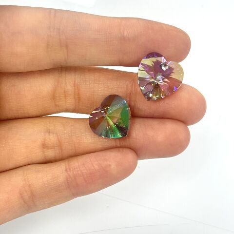 Swarovski 6228 Kalp 14mm Crystal Paradise Shine (001PARSH) - Yeşil Mor Renkli Efektli Kolye Ucu