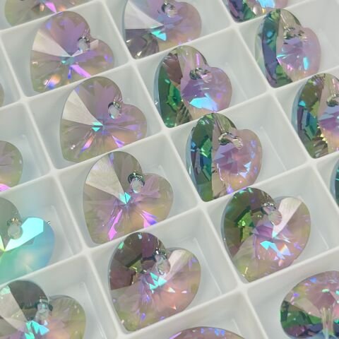 Swarovski 6228 Kalp 14mm Crystal Paradise Shine (001PARSH) - Yeşil Mor Renkli Efektli Kolye Ucu