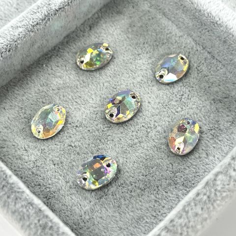 Oval Şekilli 10x7mm Dikilebilir CrystalAB Cam Taş - Janjan Dikme Taş