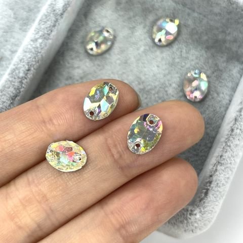 Oval Şekilli 10x7mm Dikilebilir CrystalAB Cam Taş - Janjan Dikme Taş