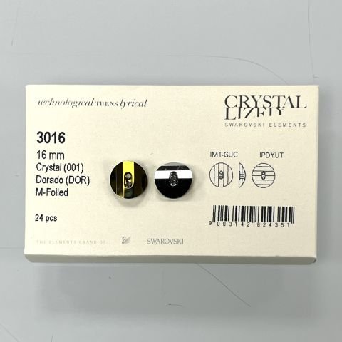 Swarovski 3016 Düğme 16mm Crystal Dorado (001DOR) - Metalik Altın Renkli Kristal Düğme
