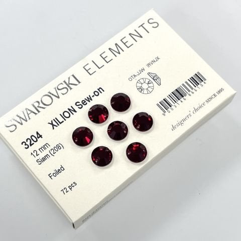 Swarovski 3204 12mm Siam (208) - Koyu Kırmızı Yuvarlak Dikme Taş