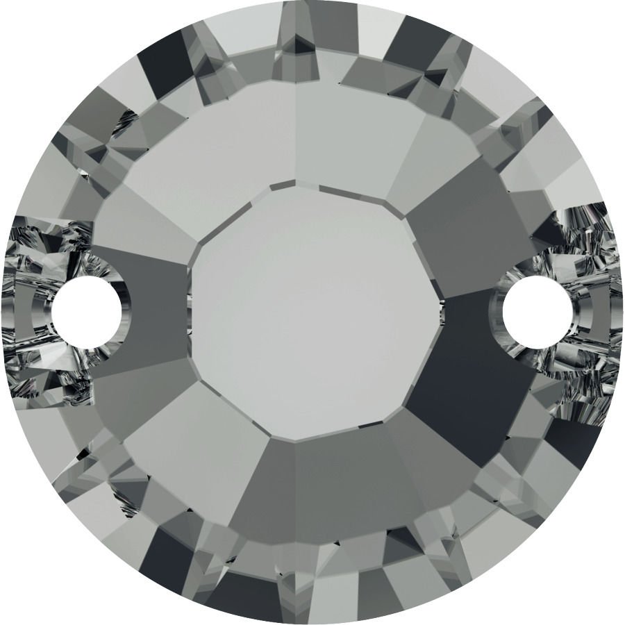 Swarovski 3204 12mm Black Diamond (215) F - Füme Yuvarlak İki Delikli Dikme Taş