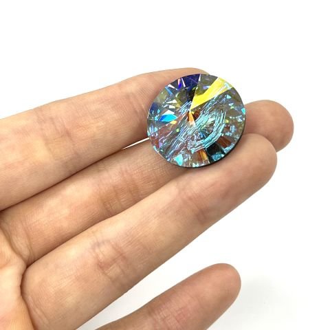 Swarovski 3015 Düğme 23mm Crystal AB (001AB) F - Yuvarlak Janjan Kristal Düğme