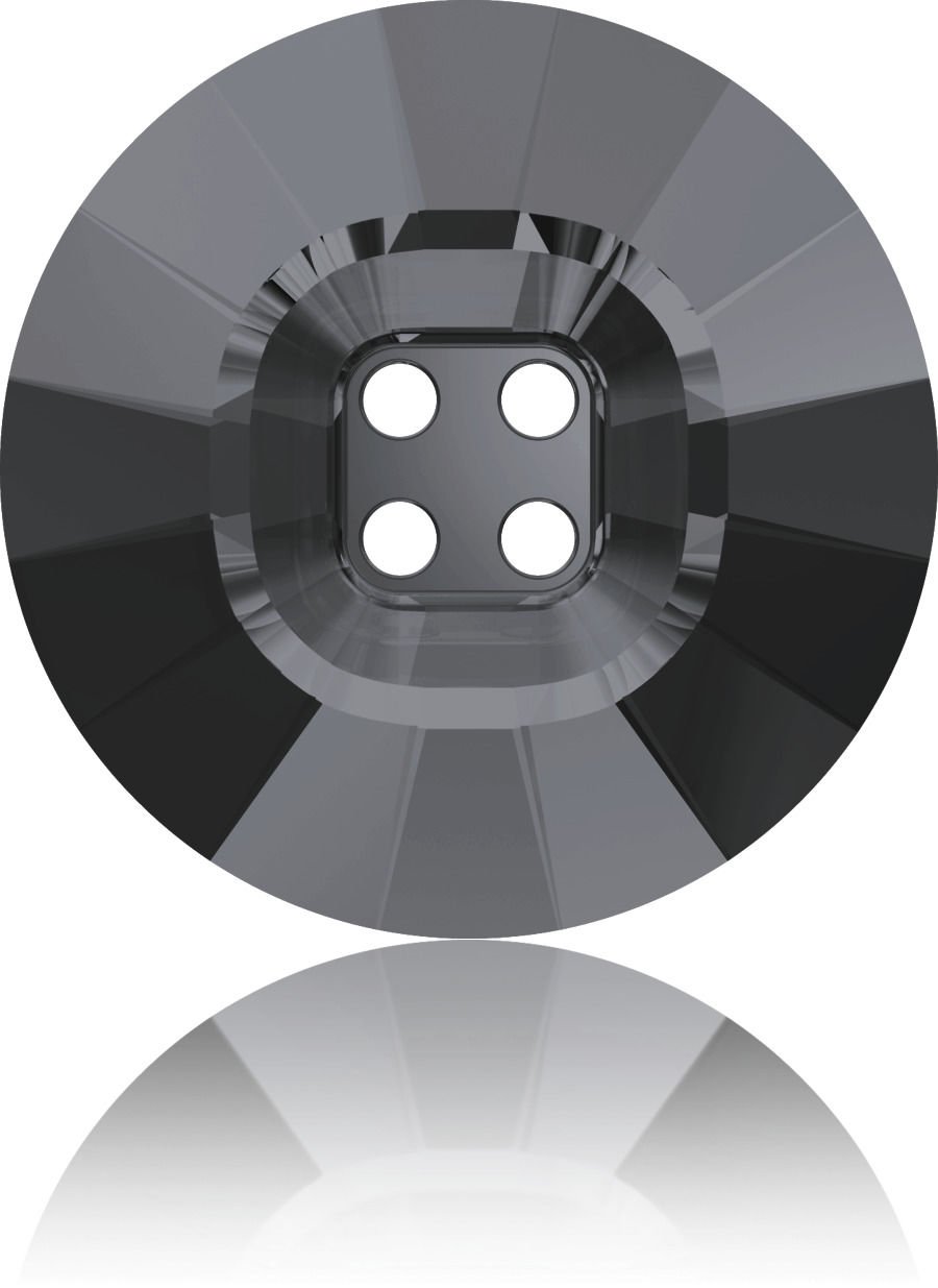 Swarovski 3018 Düğme 14mm Crystal Silver Night (001SINI) Foyasız - Füme Renkli Ortadan Dikilebilir Düğme