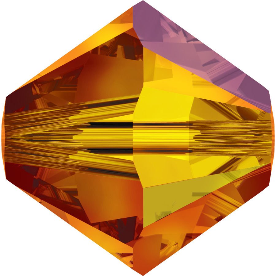 Swarovski 5328 Bicone Boncuk 5mm Fireopal AB (237AB) - Turuncu Kırmızı Karışık Renkli Piramit Boncuk