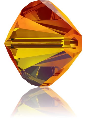 Swarovski 5328 Bicone Boncuk 5mm Fireopal AB (237AB) - Turuncu Kırmızı Karışık Renkli Piramit Boncuk