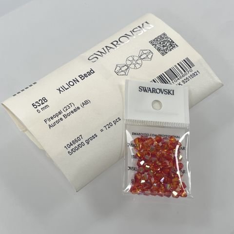 Swarovski 5328 Bicone Boncuk 5mm Fireopal AB (237AB) - Turuncu Kırmızı Karışık Renkli Piramit Boncuk