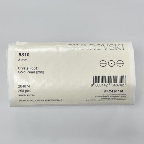 Swarovski 5810 İnci 8mm Crystal Gold Pearl (001 296) - Altın Renkli Kristal İnci Boncuk