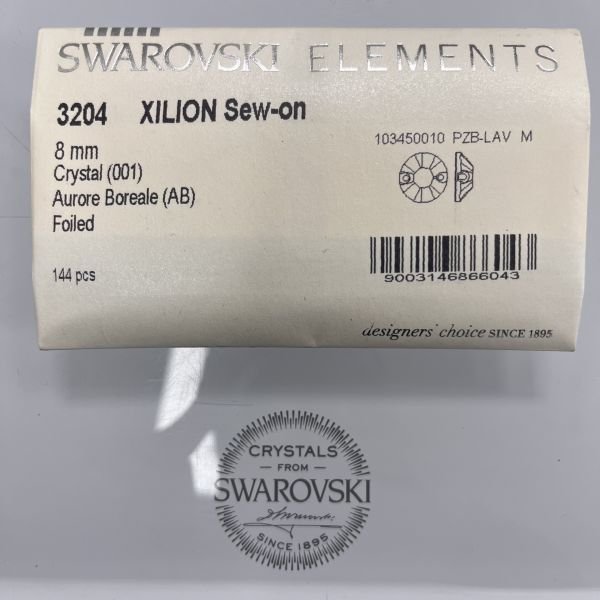 Swarovski 3204 8mm Crystal AB (001AB) F - Janjan Yuvarlak İki Delikli Dikme Taş