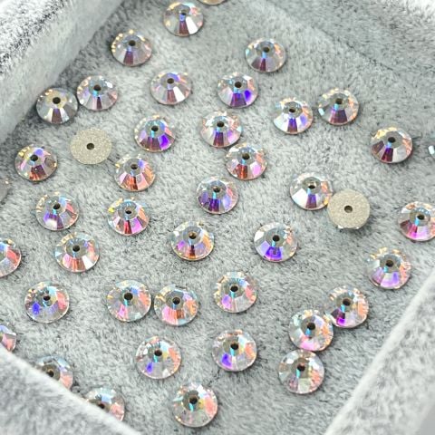 Swarovski 3128 Lochrosen 6mm Crystal Aurora Boreale (001AB) F - Janjan Tek Delikli Dikme Taş