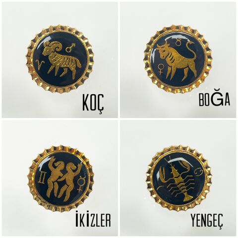 Burç Sembolü Tasarımlı Vintage 22mm Rozet - Paket Seçenekleri Mevcuttur