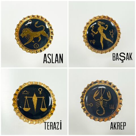 Burç Sembolü Tasarımlı Vintage 22mm Rozet - Paket Seçenekleri Mevcuttur