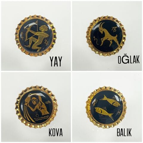 Burç Sembolü Tasarımlı Vintage 22mm Rozet - Paket Seçenekleri Mevcuttur