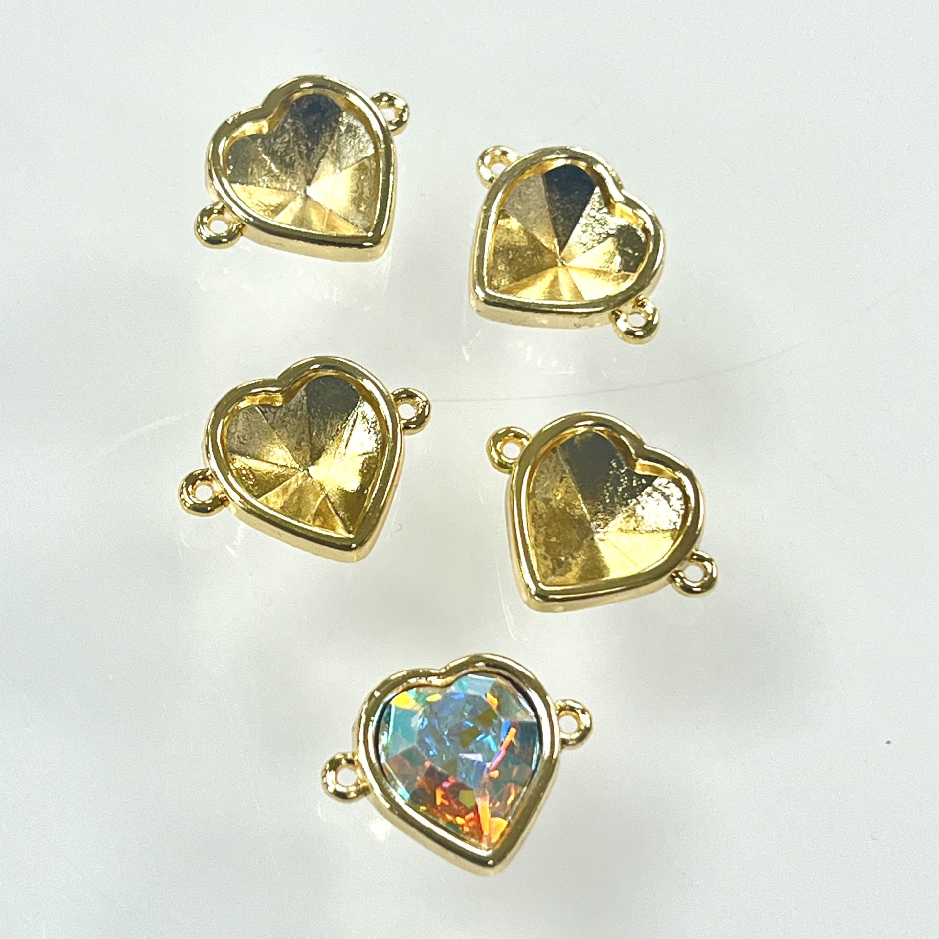 Halkalı Kalp Yuva - Sarı Kaplamalı - 10mm Kalp Taşa Uygun