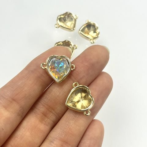 Halkalı Kalp Yuva - Sarı Kaplamalı - 10mm Kalp Taşa Uygun