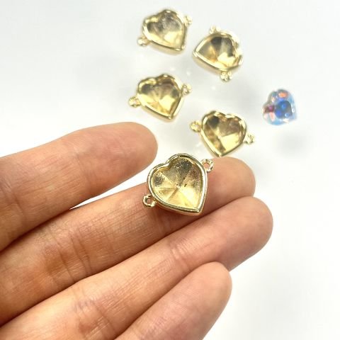 Halkalı Kalp Yuva - Sarı Kaplamalı - 10mm Kalp Taşa Uygun