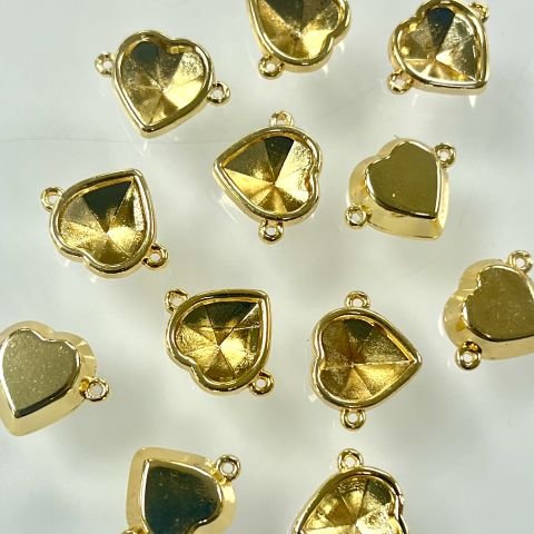 Halkalı Kalp Yuva - Sarı Kaplamalı - 10mm Kalp Taşa Uygun