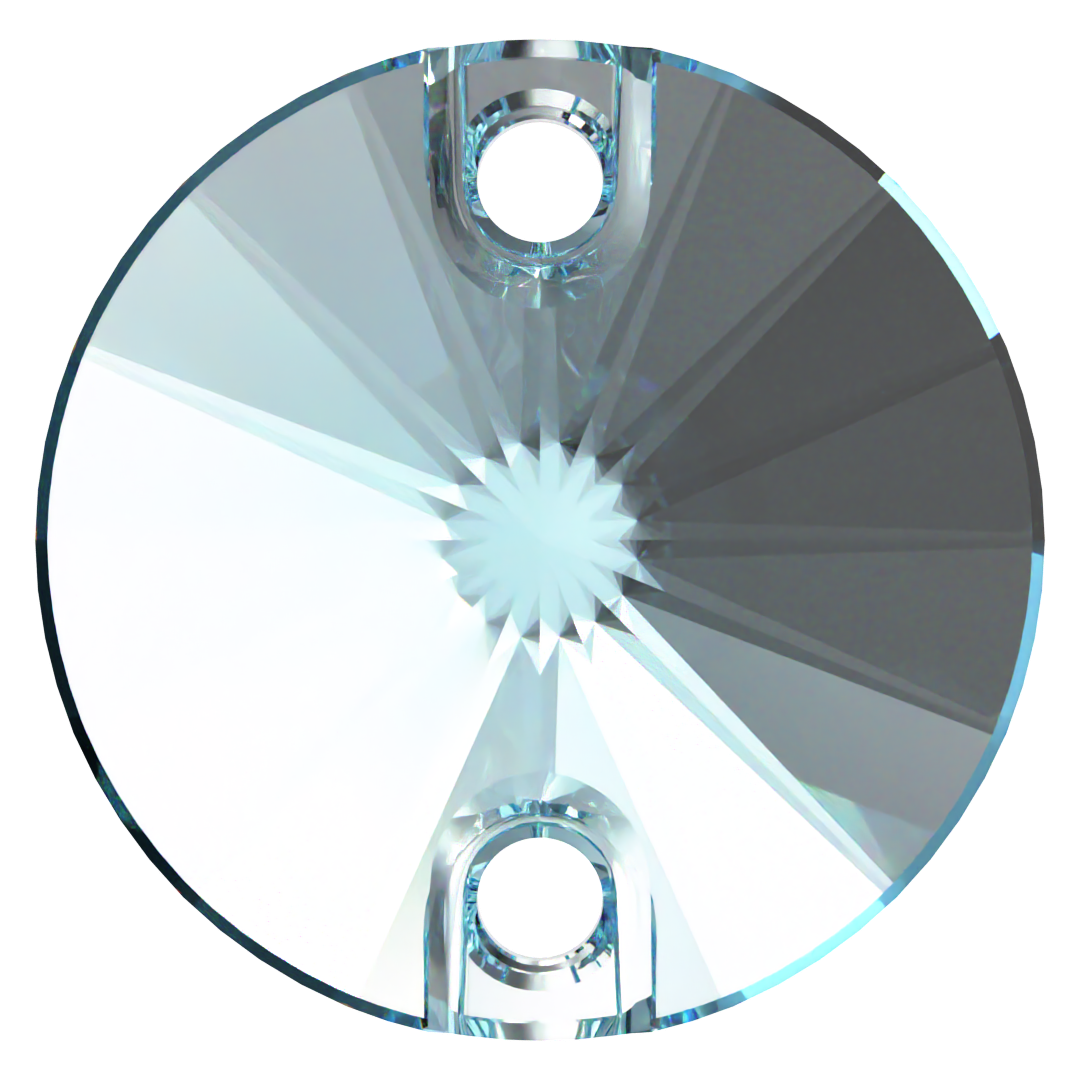 Swarovski 3200 Rivoli 14mm Aquamarine (202) Foiled - Mavi Yuvarlak İki Delikli Dikme Taş