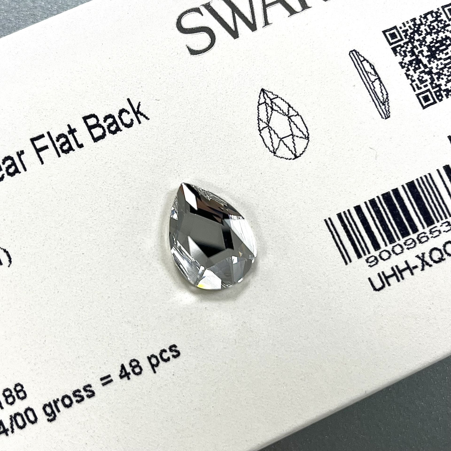 Swarovski 2303 18x13mm Crystal (001) Foyalı - Damla Şekilli Altı Düz Beyaz Kristal Taş - 2 ADET