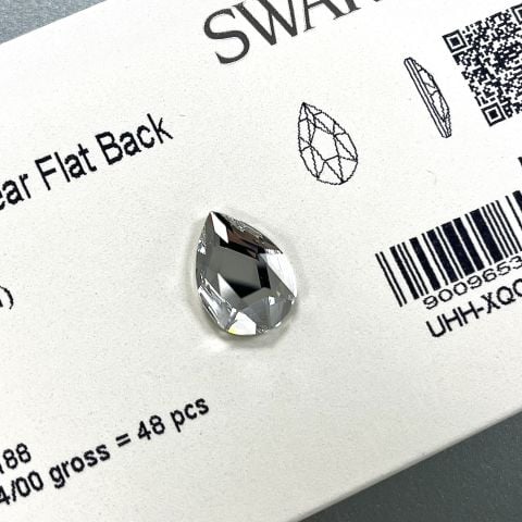 2303 18x13mm Crystal (001) Foyalı - Damla Şekilli Altı Düz Beyaz Kristal Taş - 2 ADET