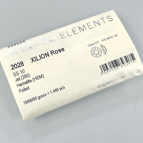 Swarovski 2028 SS10 Jet Hematite (280HEM) Foyalı - Altı Düz Metalik Füme Kristal Taş