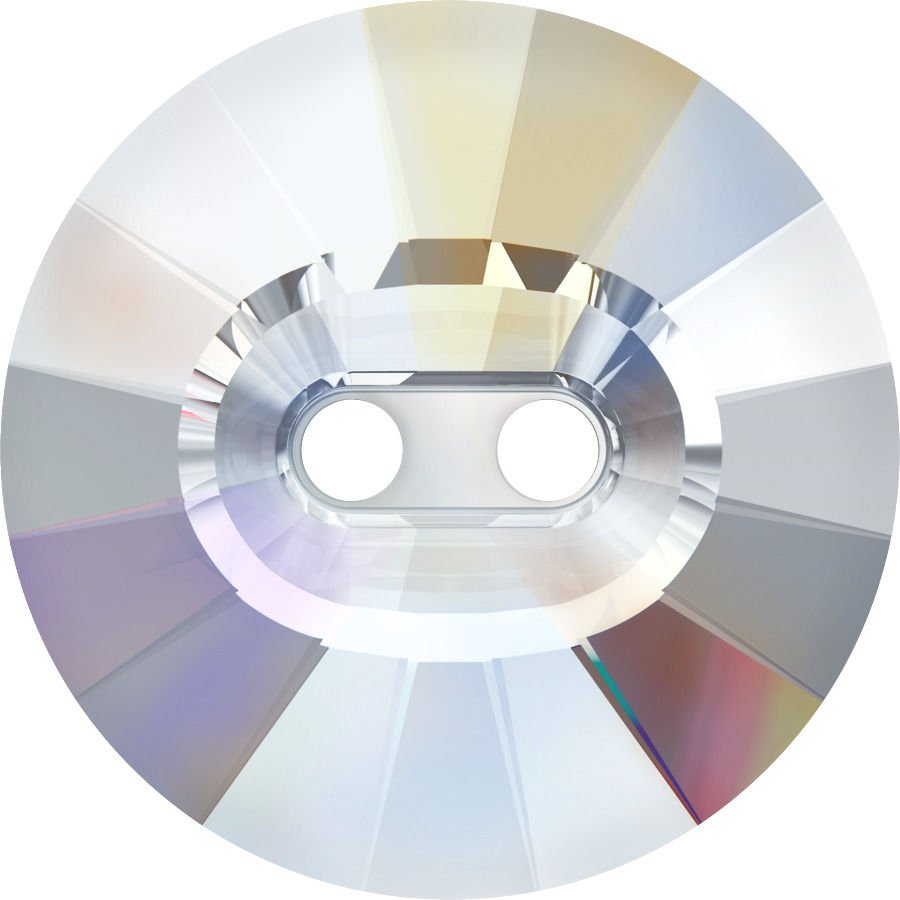 Swarovski 3019 Düğme 14mm Crystal AB (001AB) Foyasız - Yuvarlak Rivoli İki Delikli Janjan Düğme