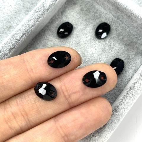 Oval Şekilli 10x7mm Dikilebilir Jet Black Cam Taş - Siyah Dikme Taş