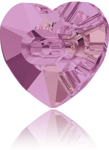 Swarovski 3023 Düğme 12mm Crystal Lilac Shadow (001LISH) - Pembe Kalp Şekilli Ortadan Dikilebilir Düğme