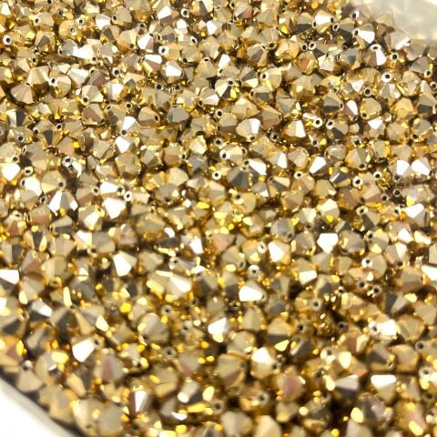 Preciosa Bicone Boncuk 6mm Crystal Aurum 2X - Altın Renkli Piramit Boncuk