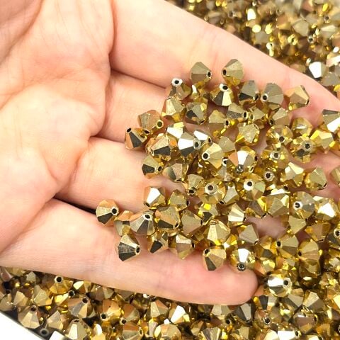 Preciosa Bicone Boncuk 6mm Crystal Aurum 2X - Altın Renkli Piramit Boncuk