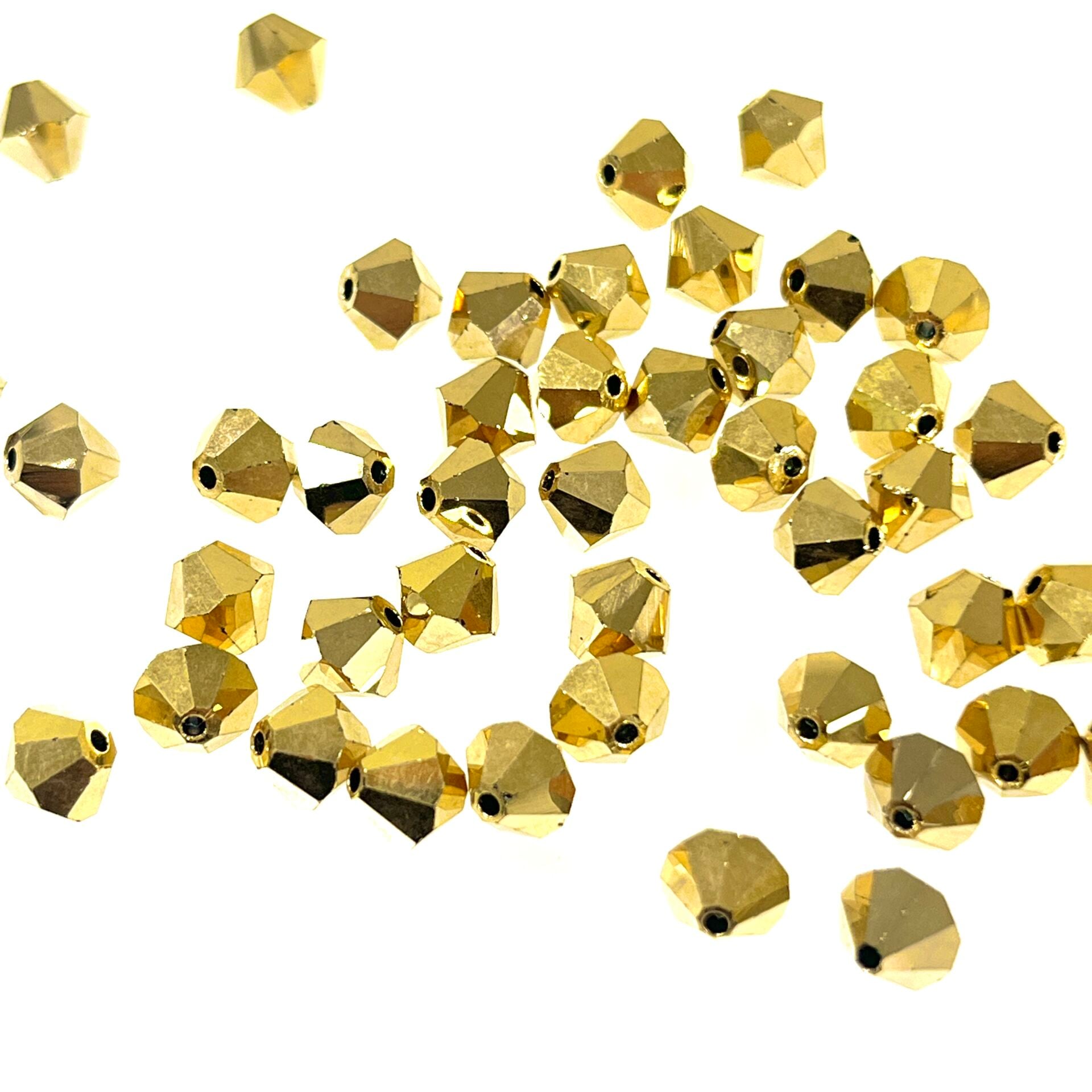 Preciosa Bicone Boncuk 6mm Crystal Aurum 2X - Altın Renkli Piramit Boncuk