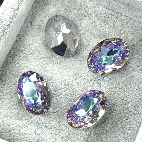 Swarovski 6438 Pendant 16mm Crystal Vitrail Light (001VL) P - Parlak Leylak Oval Şekilli Tek Delikli Kolye Ucu