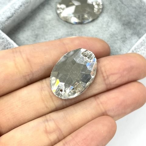 Oval Şekilli 24x17mm Dikilebilir Crystal Cam Taş - Beyaz Dikme Taş