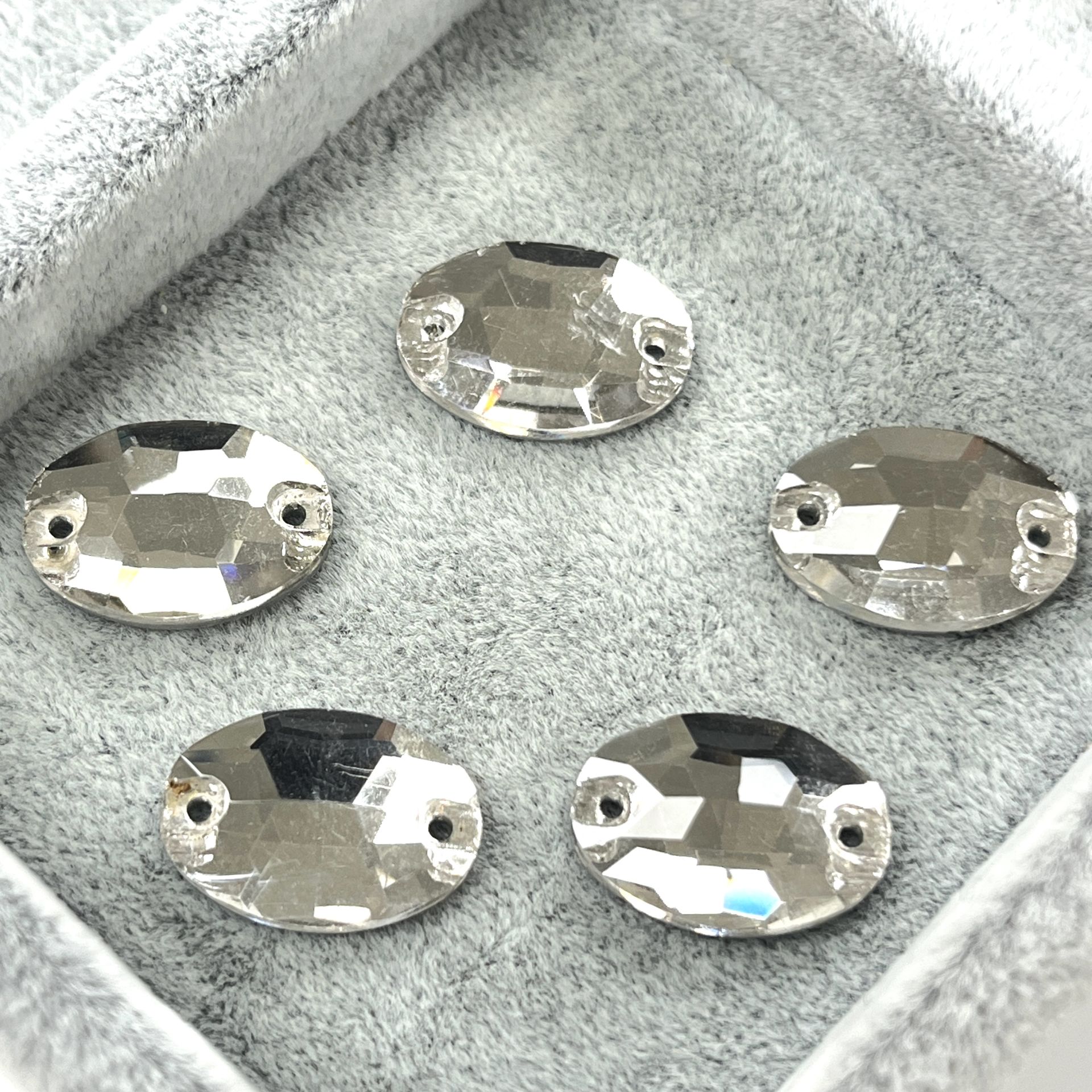 Oval Şekilli 16x11mm Dikilebilir Crystal Cam Taş - Beyaz Dikme Taş