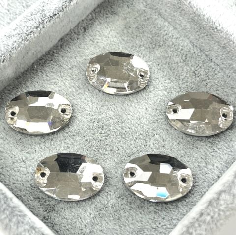 Oval Şekilli 16x11mm Dikilebilir Crystal Cam Taş - Beyaz Dikme Taş