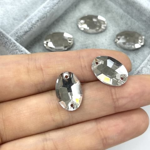 Oval Şekilli 16x11mm Dikilebilir Crystal Cam Taş - Beyaz Dikme Taş