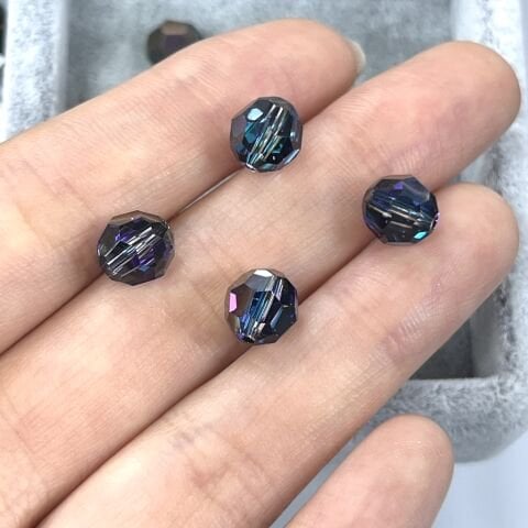 Swarovski 5000 Boncuk 8mm Crystal Heliotrope (001HEL)  -  Mor Renkli Top Boncuk