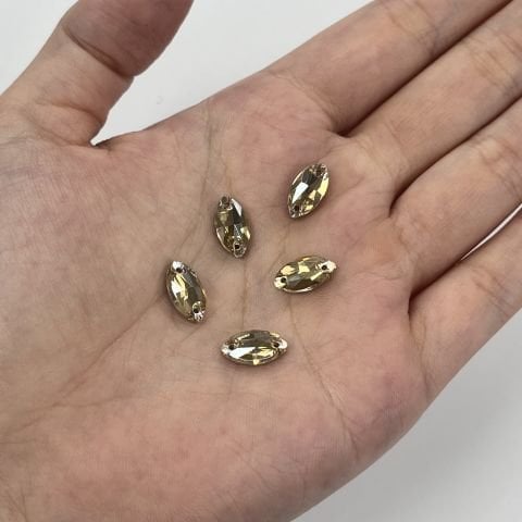 Mekik 12x6mm Dikme Cam Taş Crystal Golden Shadow - Altın Renkli İki Delikli Mekik Dikme Taş