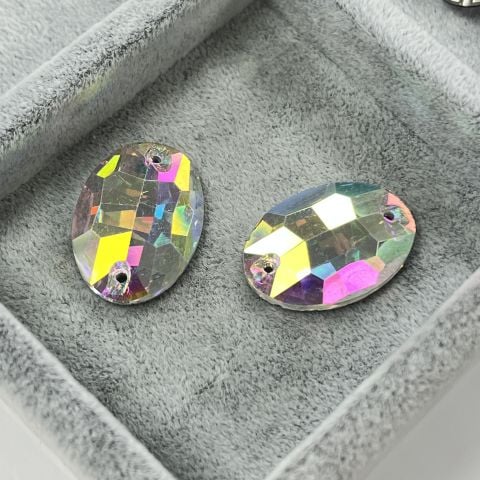 Oval Şekilli 24x17mm Dikilebilir Crystal AB Cam Taş - Janjan Dikme Taş