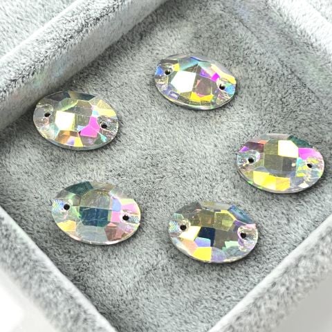 Oval Şekilli 16x11mm Dikilebilir Crystal AB Cam Taş - Janjan Dikme Taş